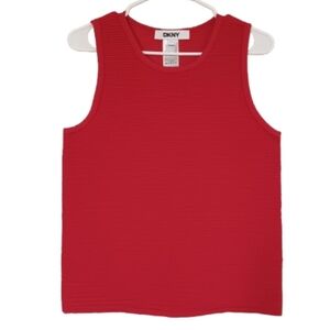DKNY Red Light Women's Textured Large Sleeveless Blouse Tank Top Classic Shirt